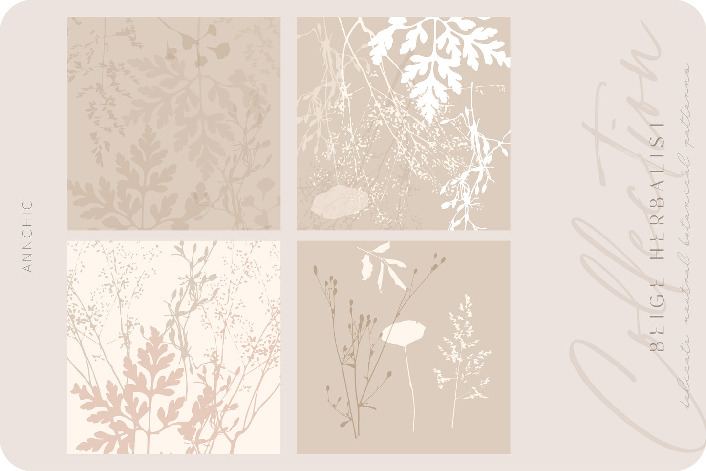 Beige Herbalist Wild Botanical Patterns | 24 Neutral Designs