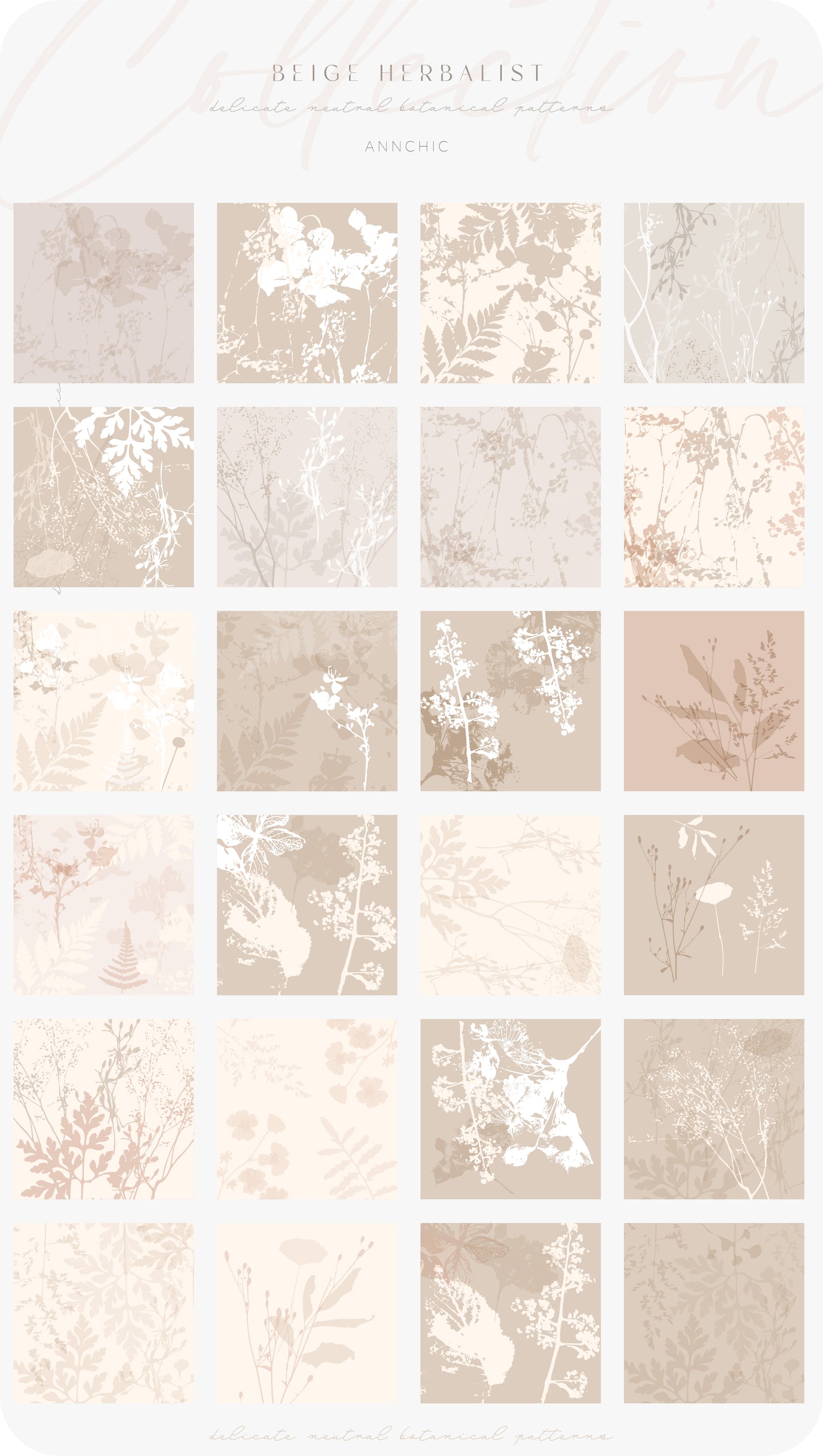 Beige Herbalist Wild Botanical Patterns | 24 Neutral Designs