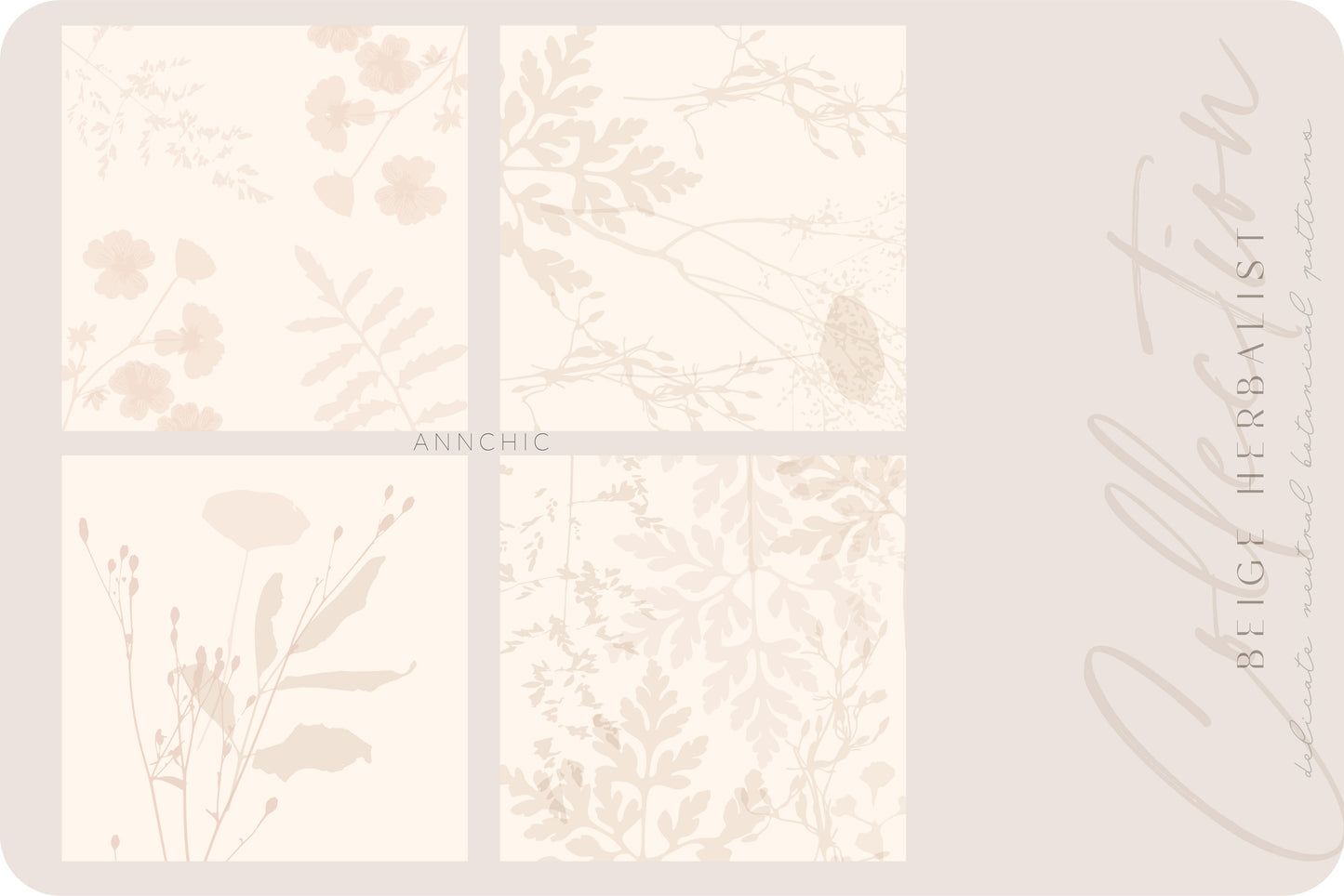 Beige Herbalist Wild Botanical Patterns | 24 Neutral Designs