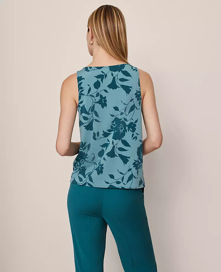Floral Mixed Media V-Neck Shell