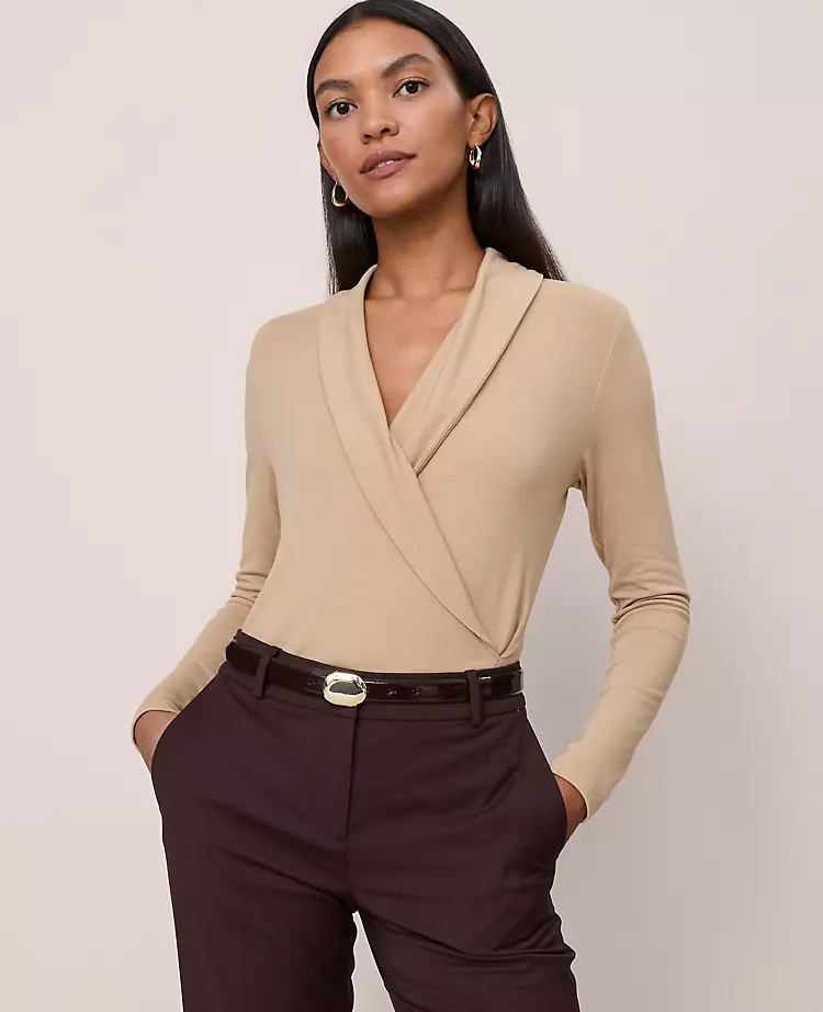 Petite Shawl Collar Wrap Top