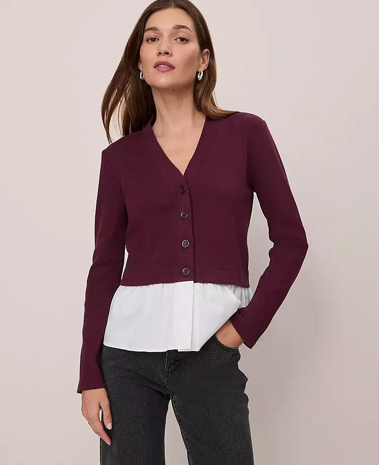 Petite Weekend Collection Mixed Media Peplum Cardigan