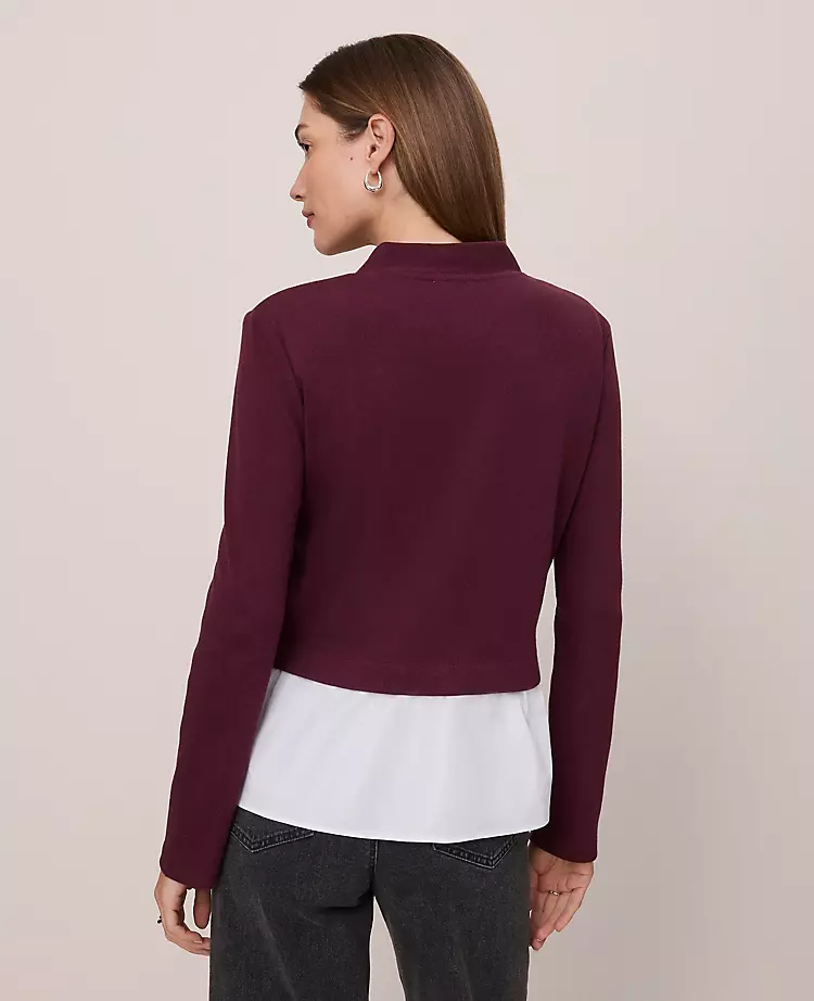 Petite Weekend Collection Mixed Media Peplum Cardigan