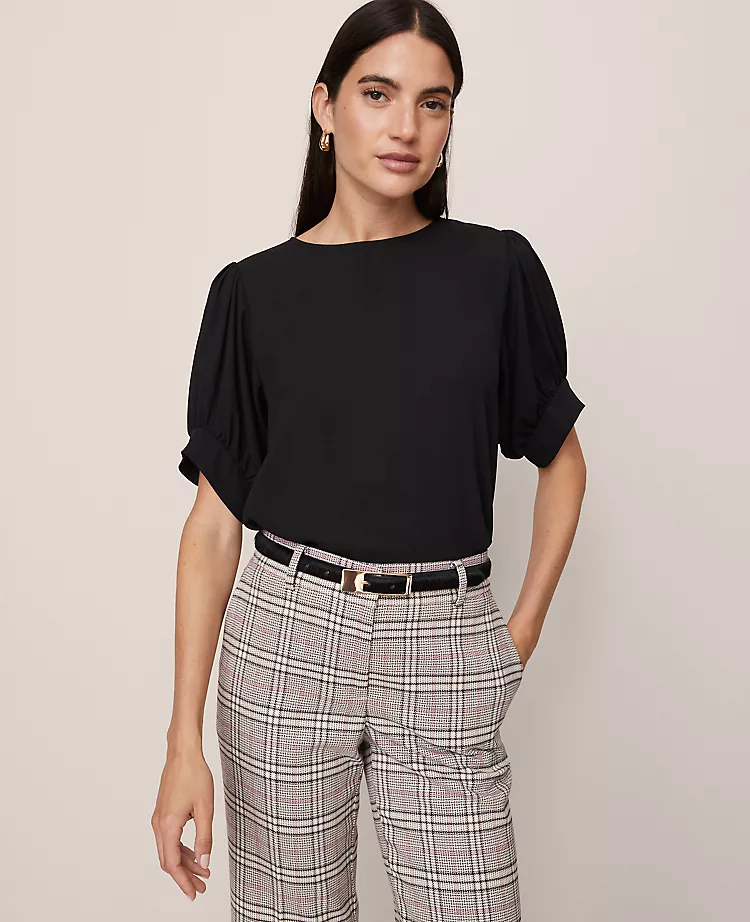 Mixed Media Gathered Sleeve Top