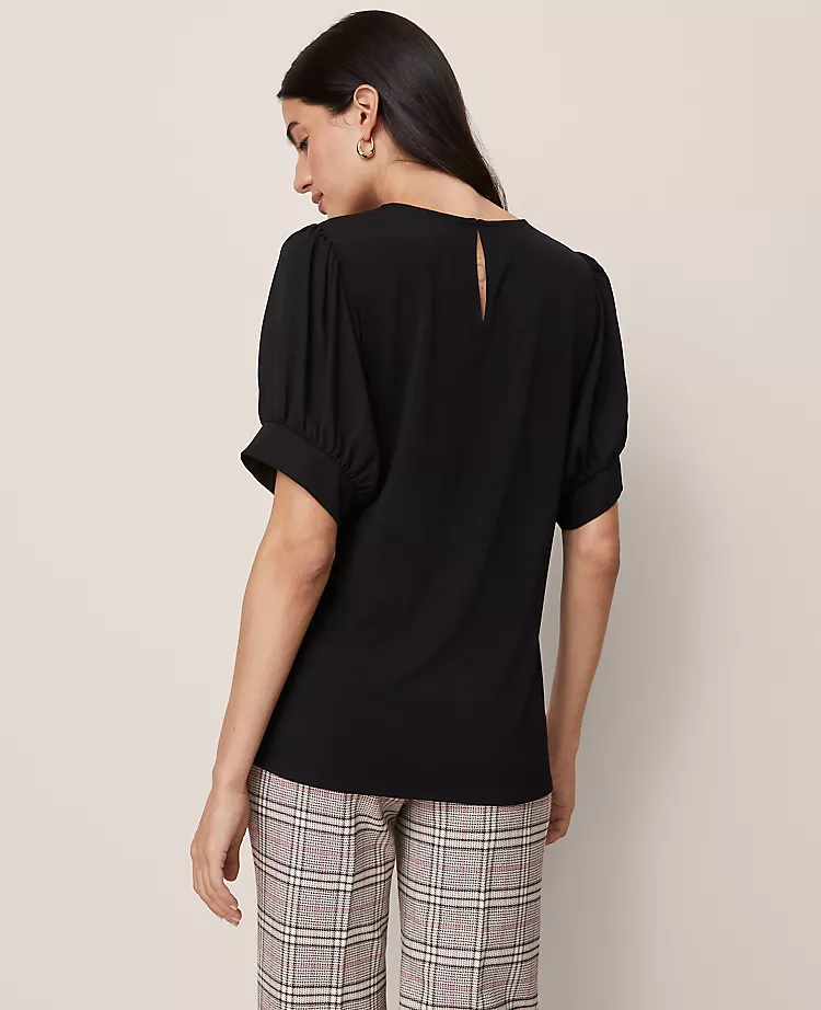 Mixed Media Gathered Sleeve Top