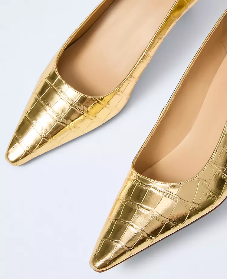 Metallic Croco Kitten Heel Pump