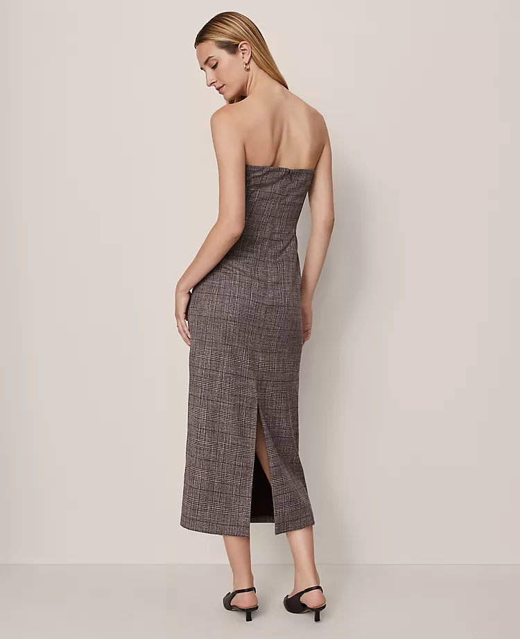 10384-Petite-Gathered-Strapless-Midi-Dress-in-Plaid-3.webp Petite Gathered Strapless Midi Dress in Plaid