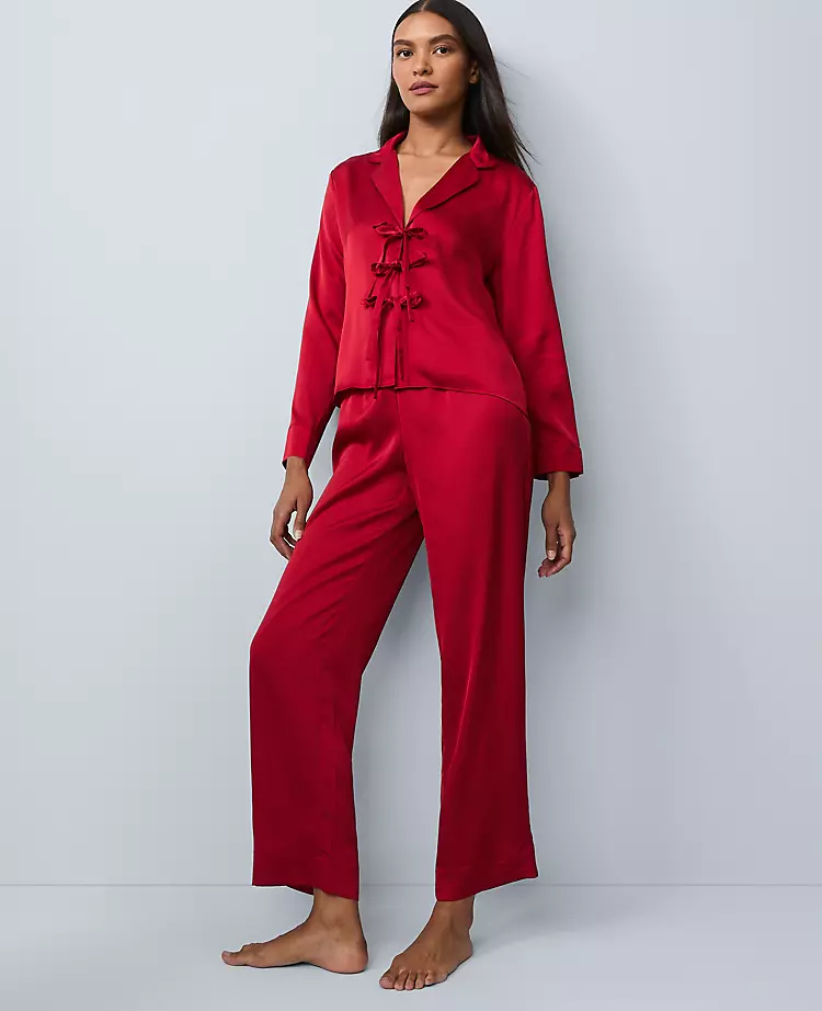 Satin Tie Front Pajama Set