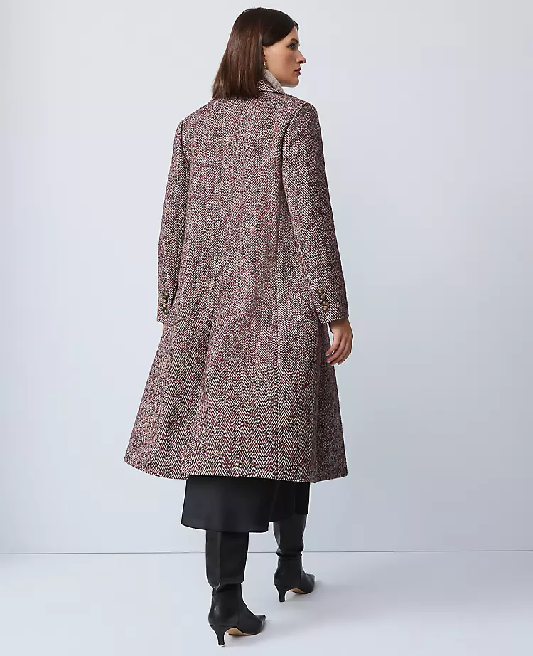 Petite Herringbone Double Breasted Long Coat