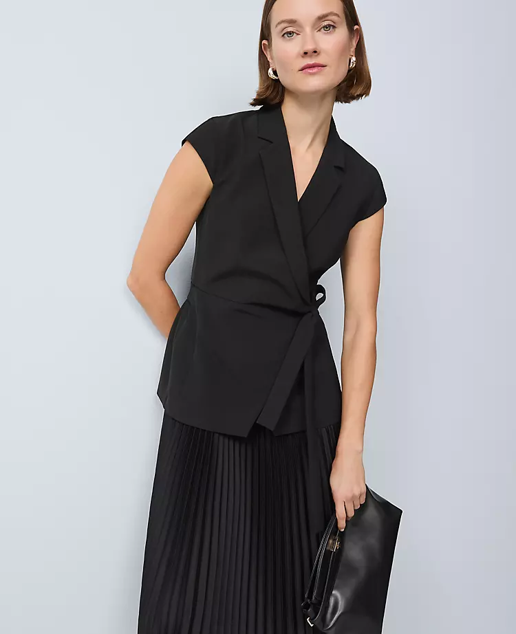 Petite Crepe Blazer Wrap Midi Dress