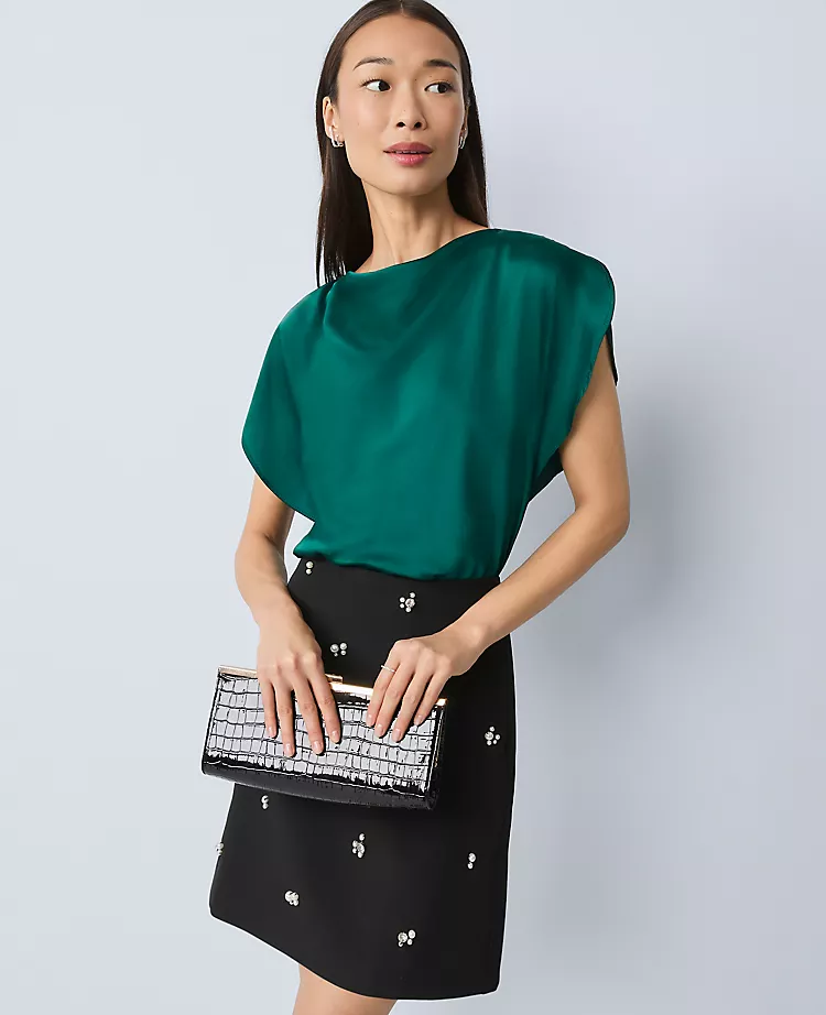 Petite Draped Satin Blouse