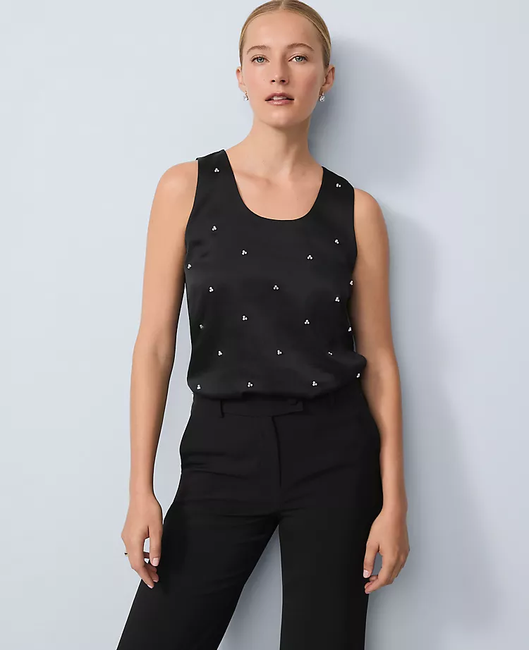 Petite Pearl Embellished Sleeveless Top