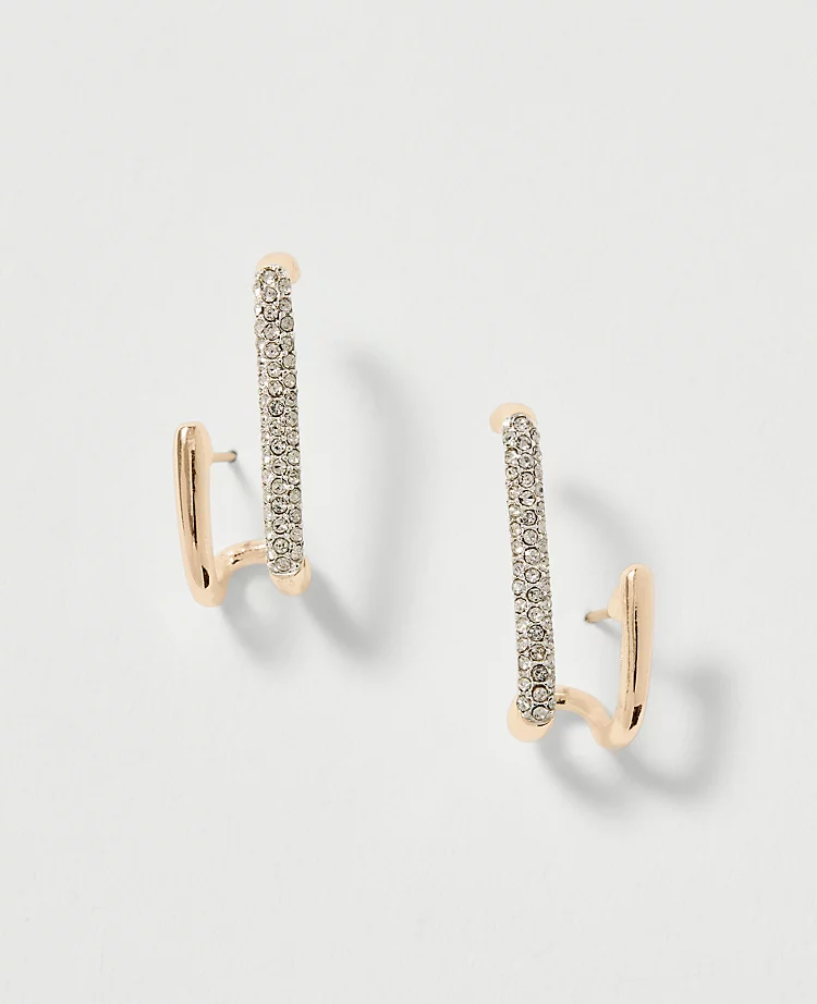Pav&eacute; Double Loop Drop Earrings