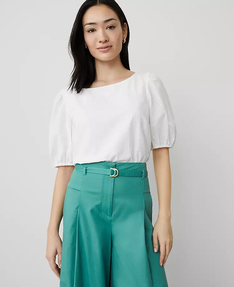 Petite Eyelet Boatneck Popover