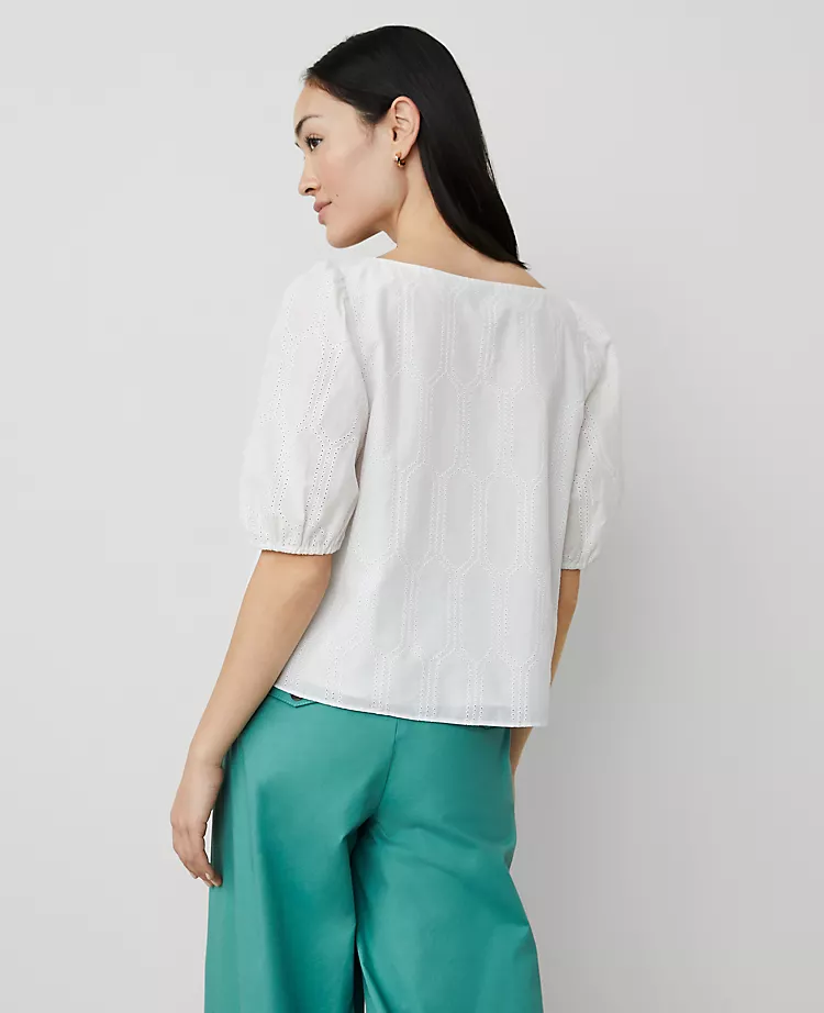 Petite Eyelet Boatneck Popover