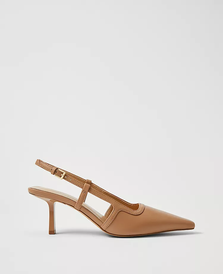 Leather Nip Toe Slingback Pumps