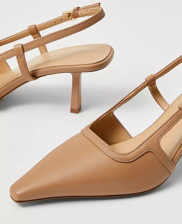 Leather Nip Toe Slingback Pumps