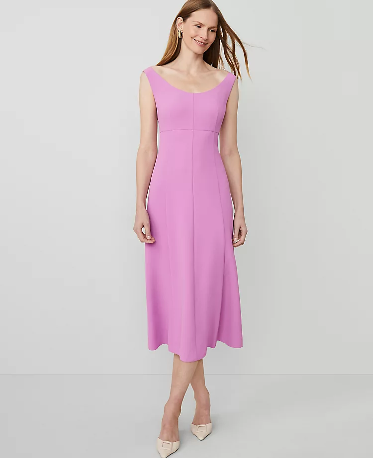 The Petite Seamed Flare Dress in Fluid Crepe