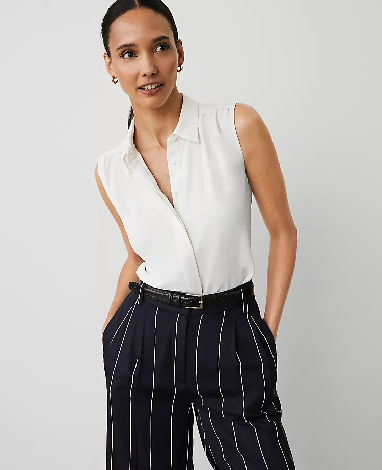 Petite Shirred Yoke Sleeveless Shirt