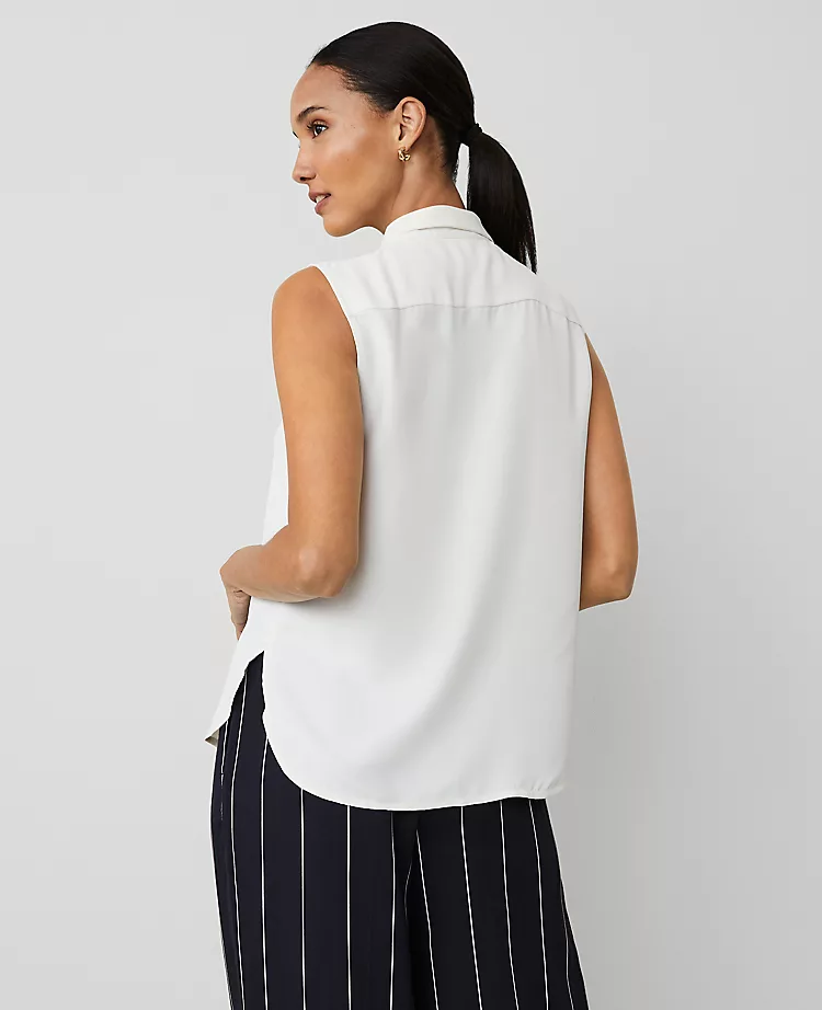 Petite Shirred Yoke Sleeveless Shirt