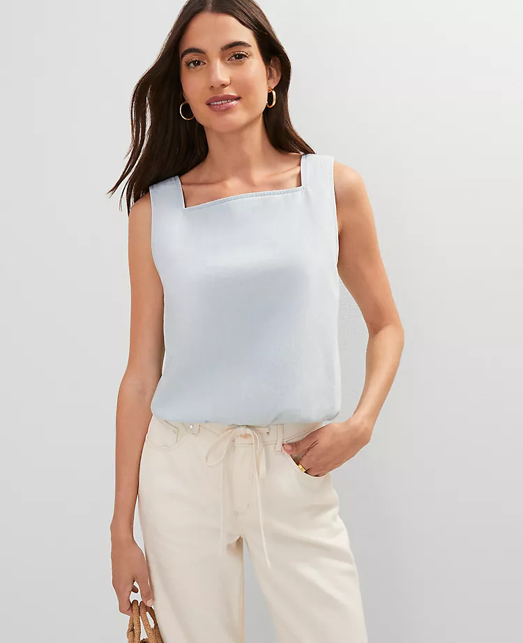 Weekend Collection Chambray Bubble Hem Top