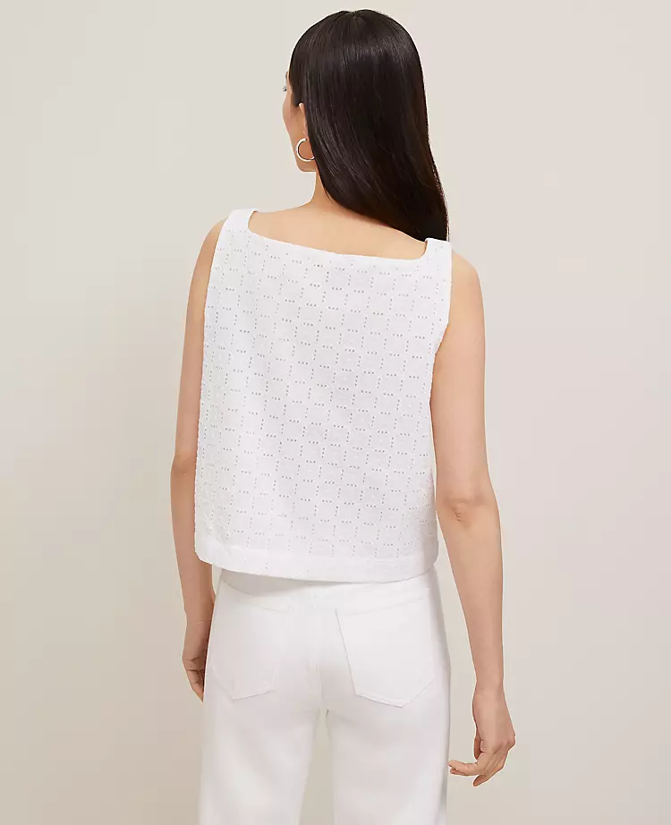 Eyelet Linen Blend Tank Top