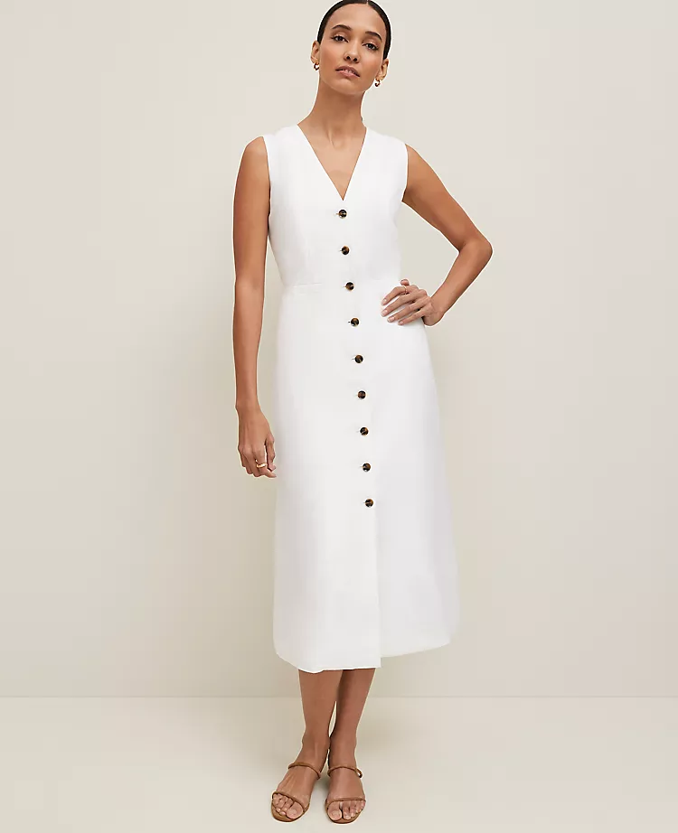 Petite Linen Blend V-Neck Shirtdress