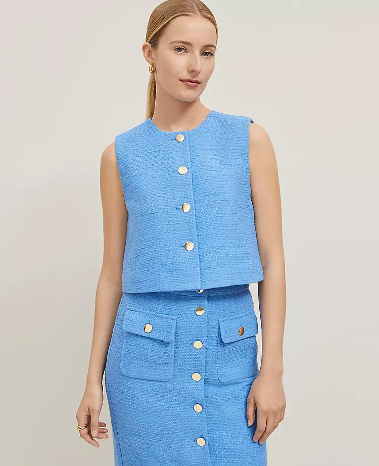 Petite Tweed Cropped Vest