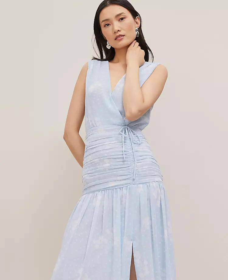 Petite Floral Ruched Tie Dress