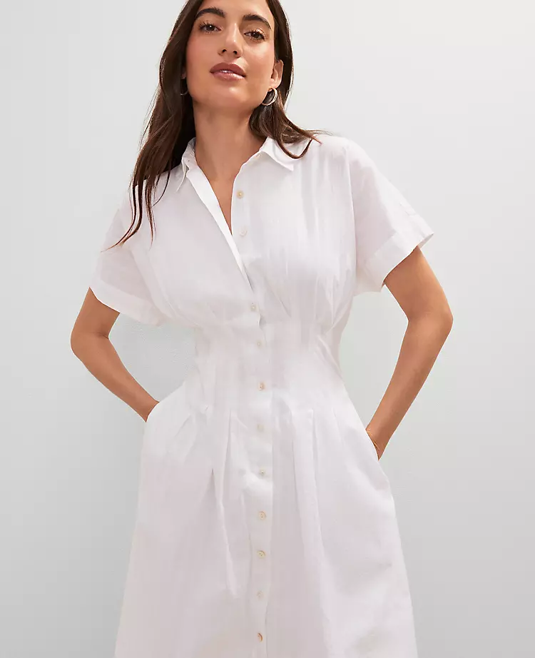 Petite Weekend Collection Pleated Midi Pocket Shirtdress