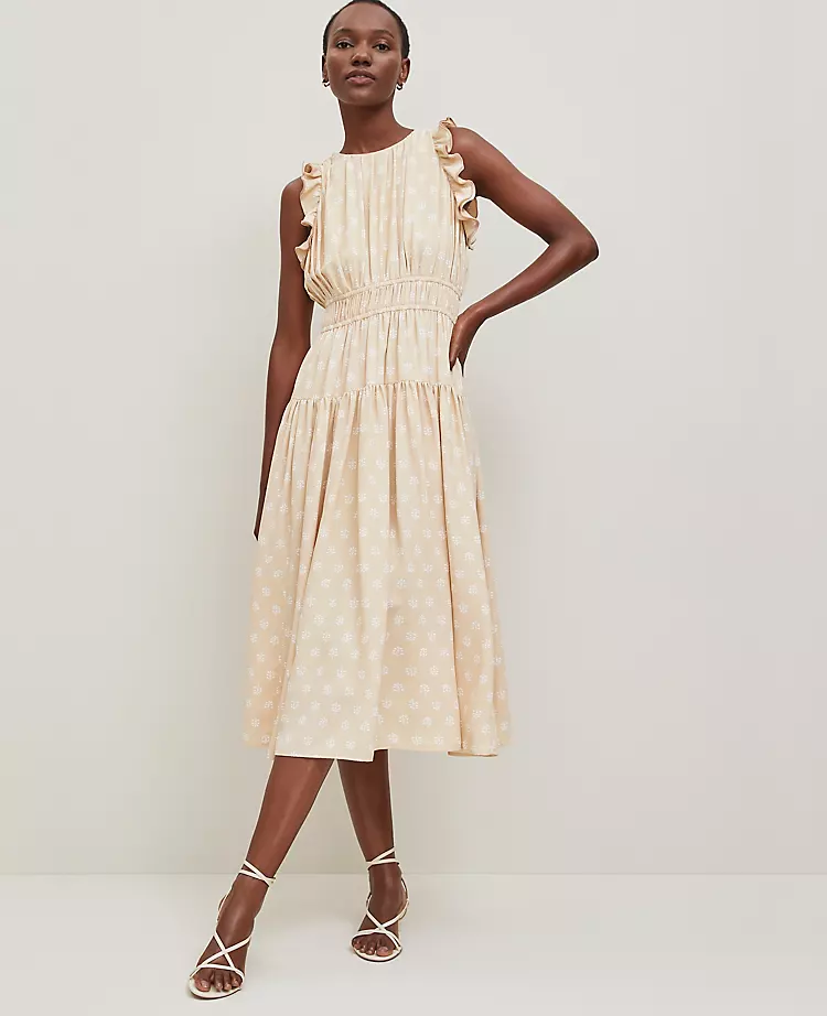 Petite Petaled Ruffle Midi Dress