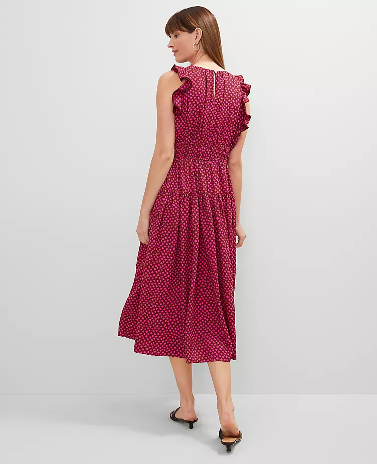 Dotted Ruffle Midi Dress