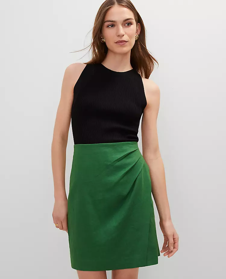 Petite Linen Blend Sarong Wrap Skirt
