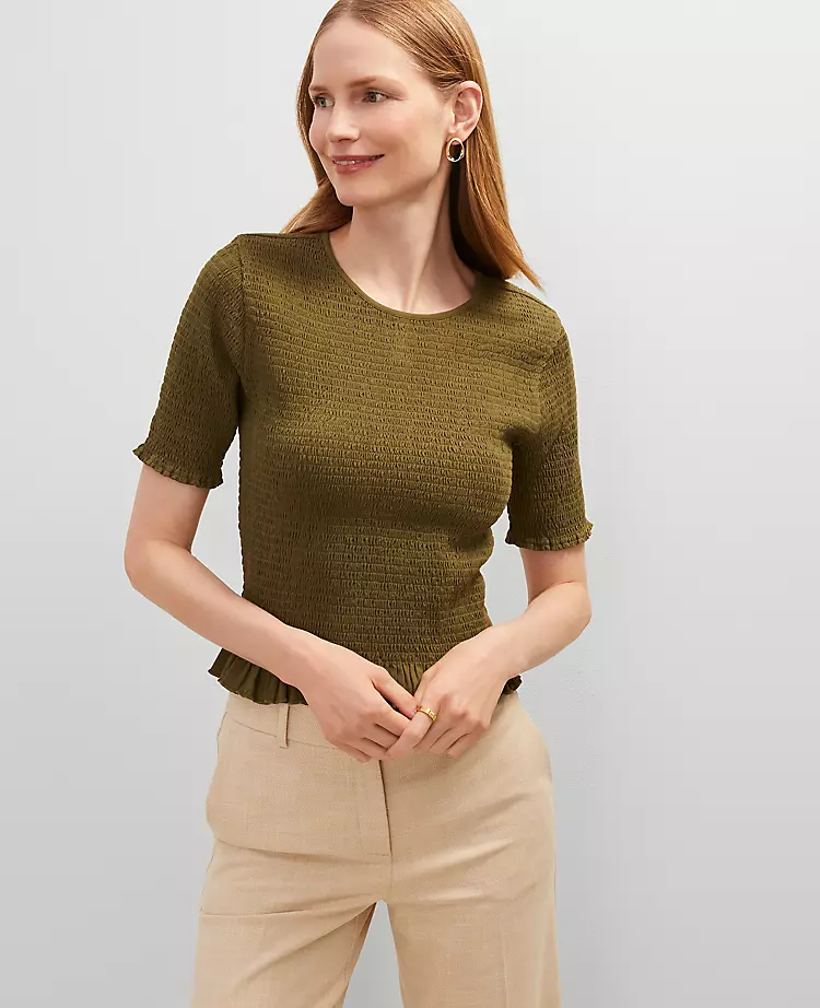 Petite Smocked Ruffle Trimmed Top