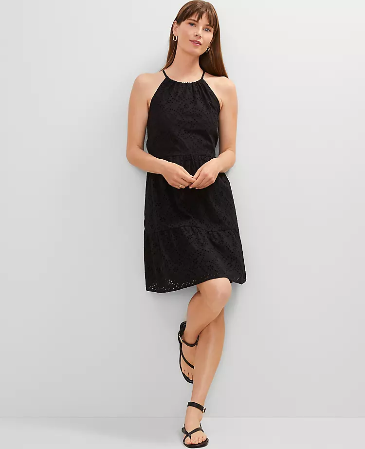 Petite Eyelet Halter Flare Dress