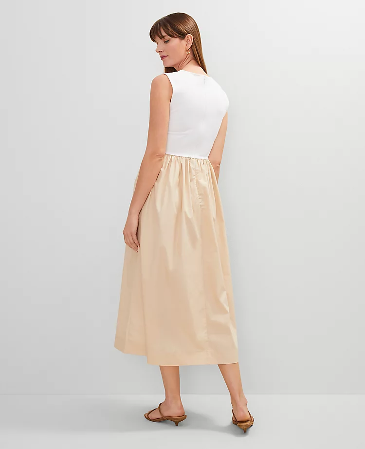 Petite Crew Neck Mixed Media Flare Dress