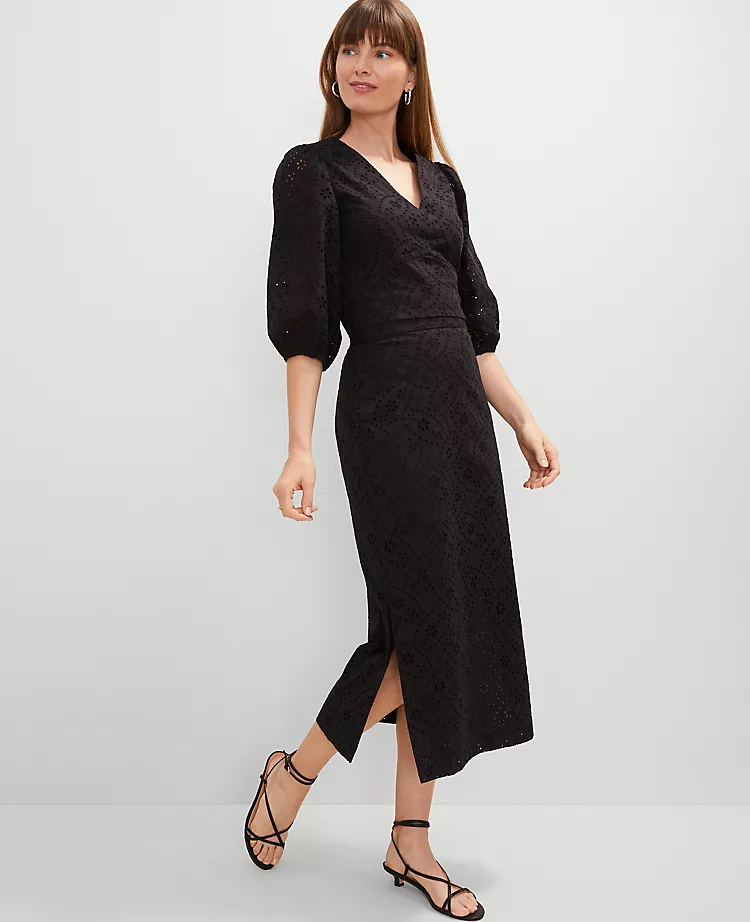 Petite Eyelet Clean Midi Skirt
