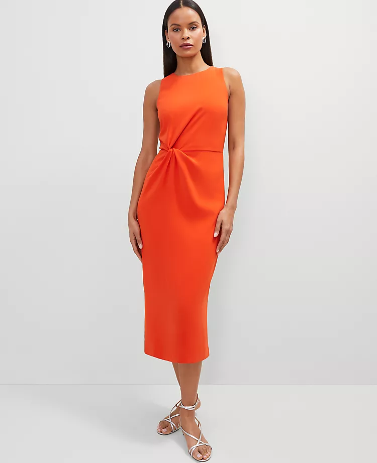 Petite Crew Neck Twist Sheath Dress