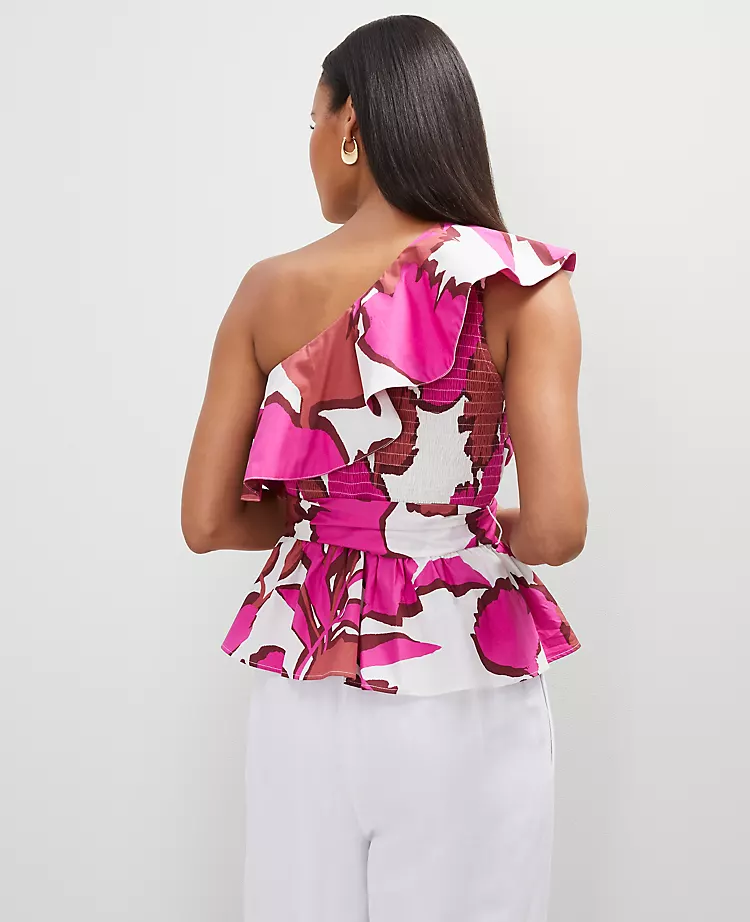 Petite Floral One-Shoulder Tie Waist Blouse