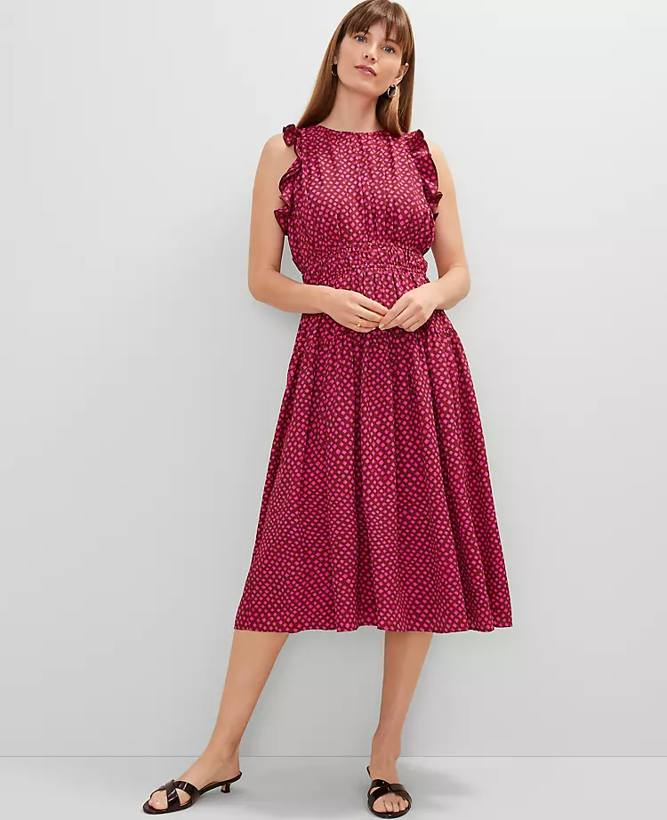 Petite Dotted Ruffle Midi Dress
