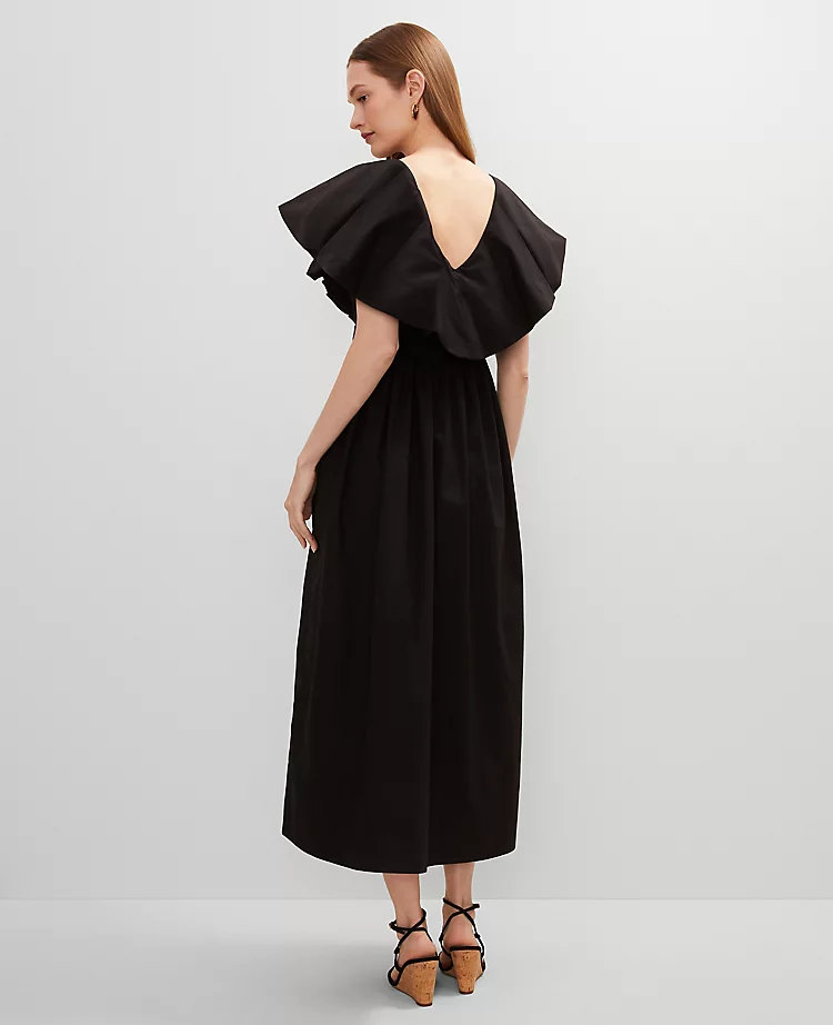 Petite Ruffle Collar Maxi Flare Dress
