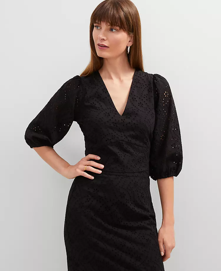 Petite Eyelet Puff Sleeve Blouse