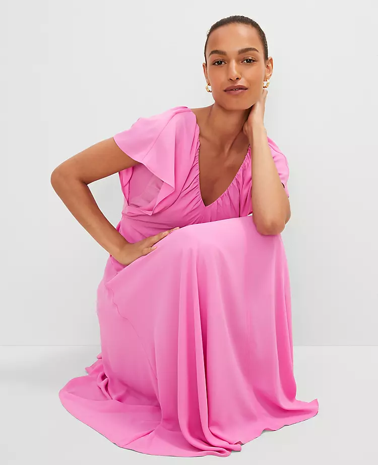 Petite Flutter Sleeve Midi Flare Dress