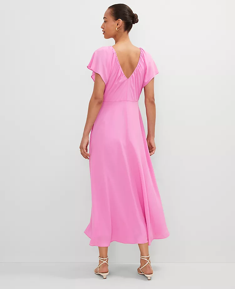 Petite Flutter Sleeve Midi Flare Dress