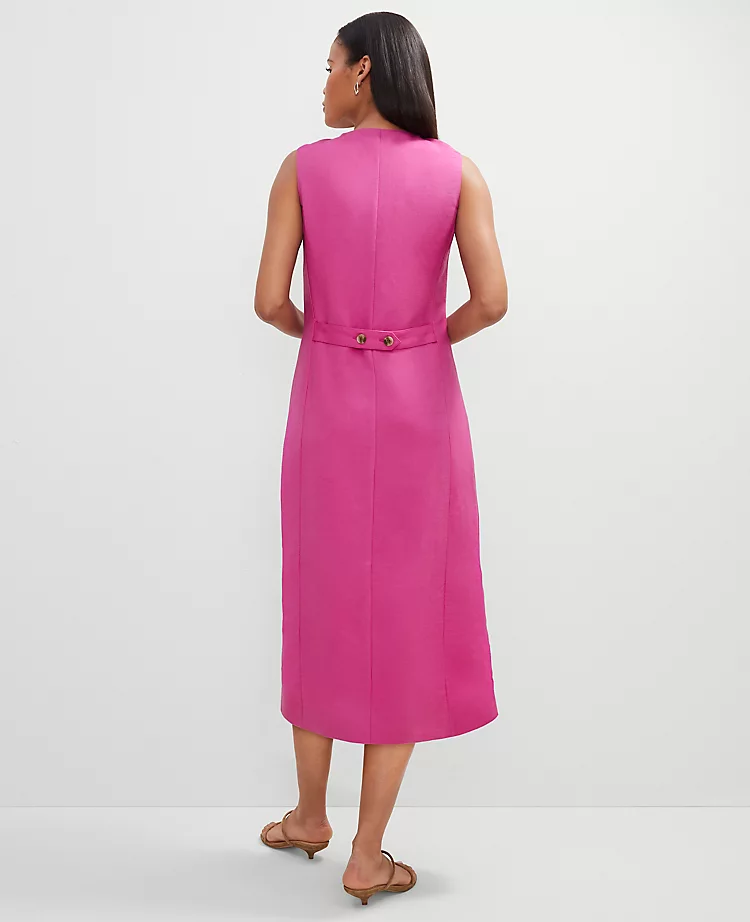 Petite Linen Blend V-Neck Shirtdress