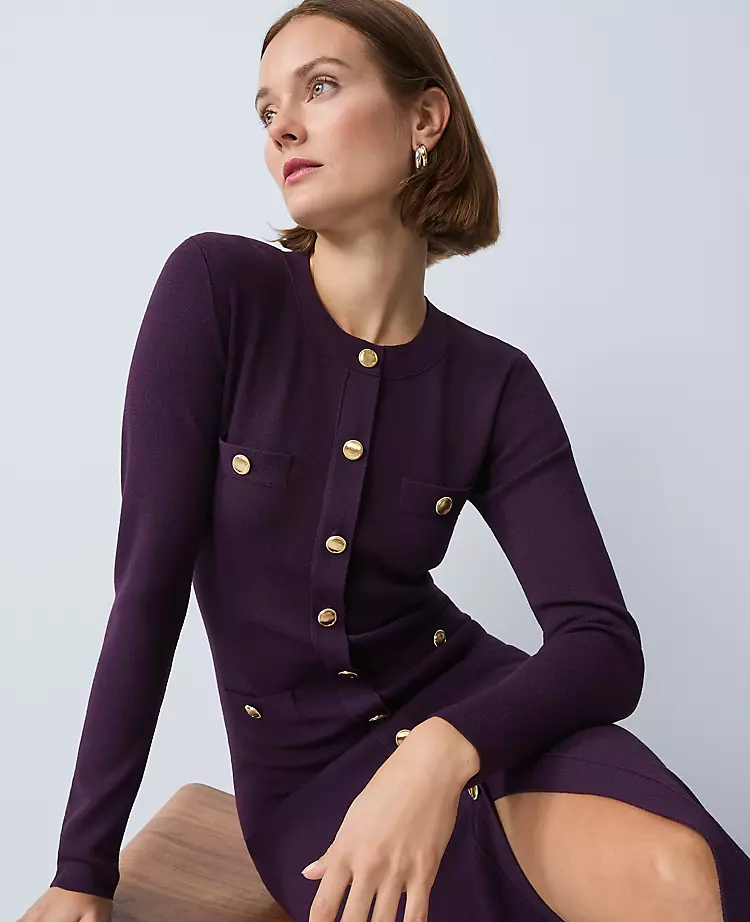 Crew Neck Button Sweater Dress