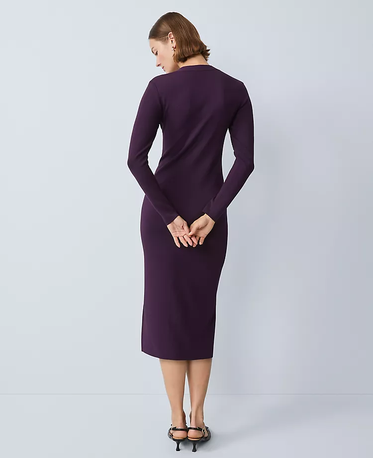 Crew Neck Button Sweater Dress