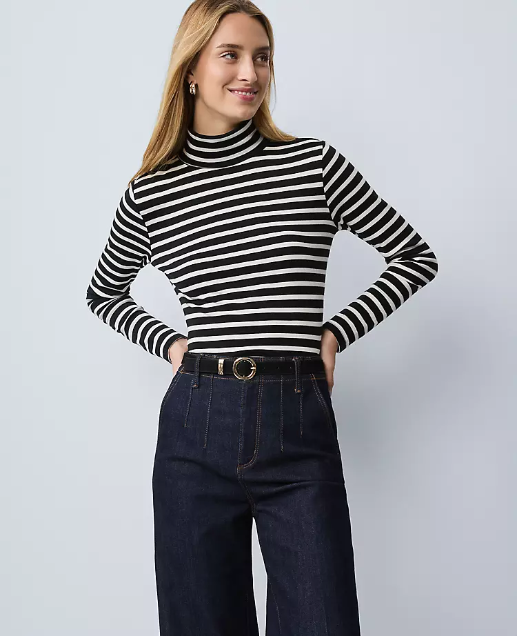 Weekend Collection Striped Turtleneck Top
