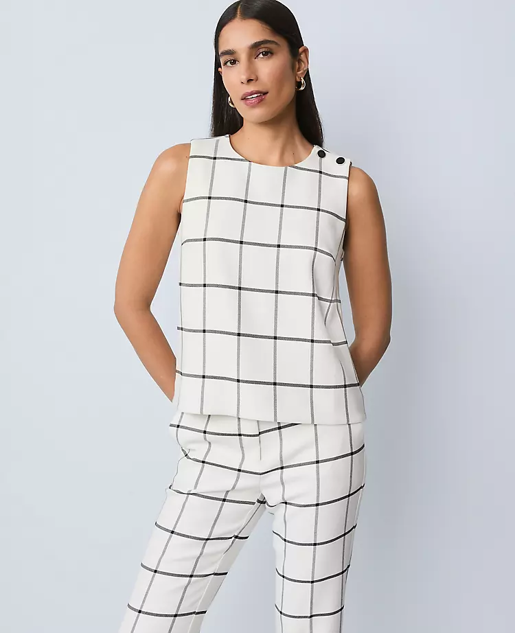 The Petite Shoulder Button Top in Windowpane