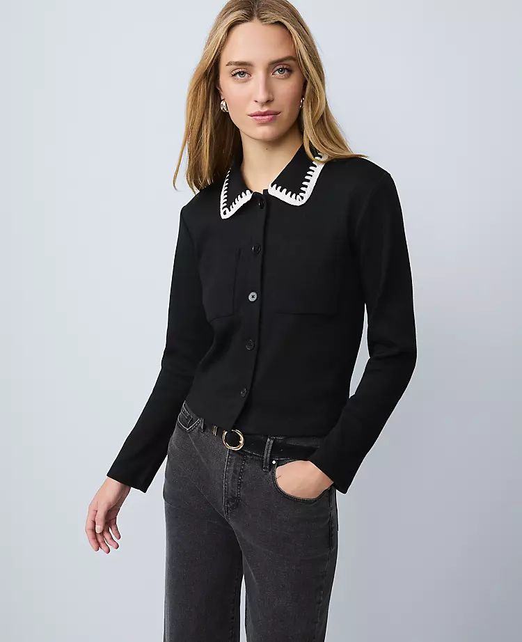 Weekend Collection Crochet Trim Knit Jacket